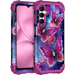 LONTECT for Galaxy A16 Case Glow in The Dark Three Layer Heavy Duty Shockproof Hard PC+Soft Silicone Rugged Full Body Protective Case for Women Girls,Purple Red