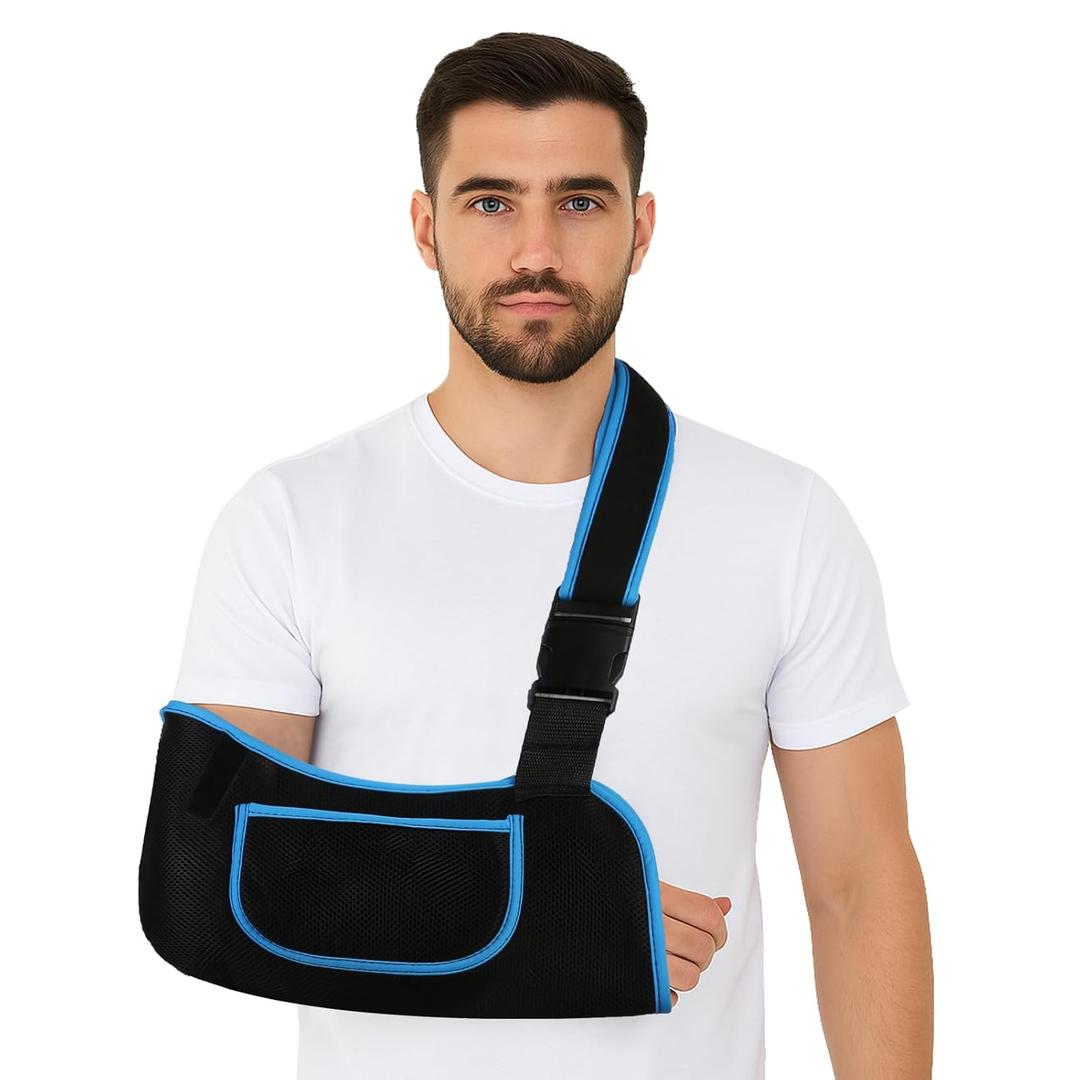 Arm Sling, Lightweight & Breathable Medical Sling with Adjustable Shoulder Strap, Shoulder Mesh Immobilizer Slings for Elbow Injury/Torn Rotator Cuff/Wrist Injury/Surgery, Right or Left, Women or Men (Large, Blue)
