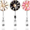 Retractable Badge Holder with Alligator Clip, 24 inch Retractable Cord, ID Badge Reel with Pearl, 3 Pack (Multiple)
