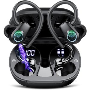 Wireless Earbuds, In Ear buds Wireless Earbuds Bluetooth, Bluetooth 5.3 Headphones Sport, 50H Playtime LED Display, Deep Bass Stereo Noise Cancelling Headphones, IP7 Waterproof Earphones, Jet Black