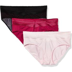 Warner's womens Blissful Benefits No Muffin 3 Pack Hipster Panties (X-Large, Pink/Sangria/Black Red Dot)