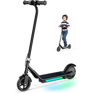Electric Scooter for Kids, 10MPH Max Speed, 150W Motor, 3 Speeds Adjustable, LED Display, Double Brake, Magnetic Charging, Pedal Light, Electric Scooter for Kids Aged 6-12 (Black)