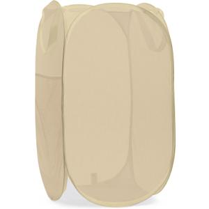 Handy Laundry Collapsible Mesh Pop Up Hamper with Wide Opening and Side Pocket - Breathable, Sturdy, Foldable, and Space-Saving Design for Clothes and Storage (Beige)