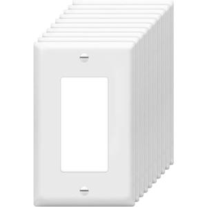 Decorator Wall Plates 1-Gang Switch Outlet Electrical Cover Plate Unbreakable Thermoplastic Faceplate for Light Receptacle Outlet Switch, White (10 Pack)