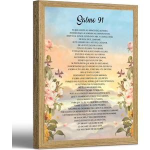 Salmo 91 En Español Para Pared,Scripture Framed Biblical Psalm 91 Canvas Painting,Inspirational Bible Verse Poster Print Artwork for Christian Prayer Room,Office,Living Room Home Decoration 12x16 In