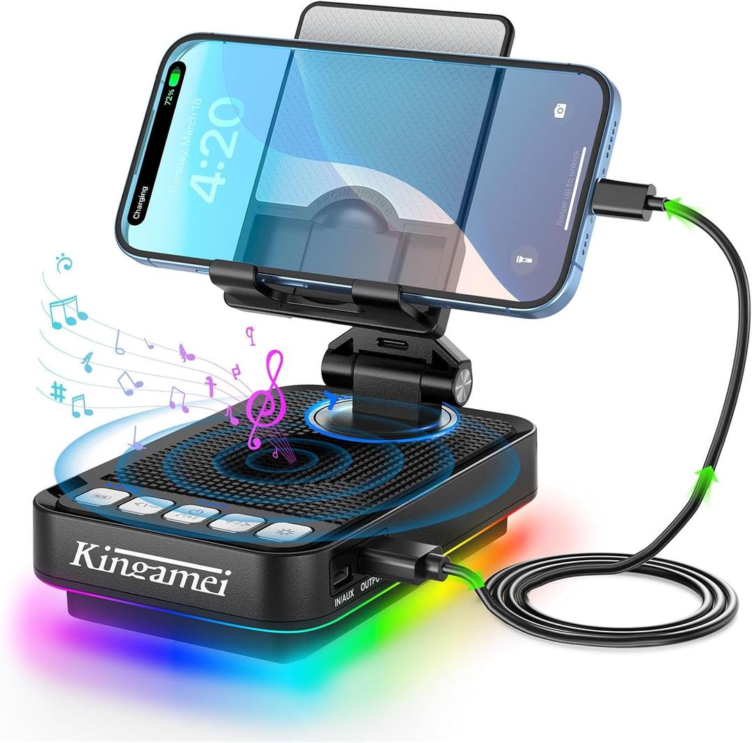 Kingamei Gift for Men Women, 4 in1 Call Phone Stand with Wireless Bluetooth Speaker and Power Bank (5000mAh) & Colorful Ambient Light, Charging Bank for iPhone/Android, Birthday Gifts for Dad Mom