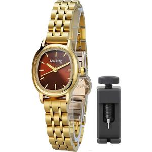 Leo Rings Retro Ladies Wristwatch Women's Oval Bracelet Quartz Watch Dainty for Womens Mesh Bracelet Waterproof Watch