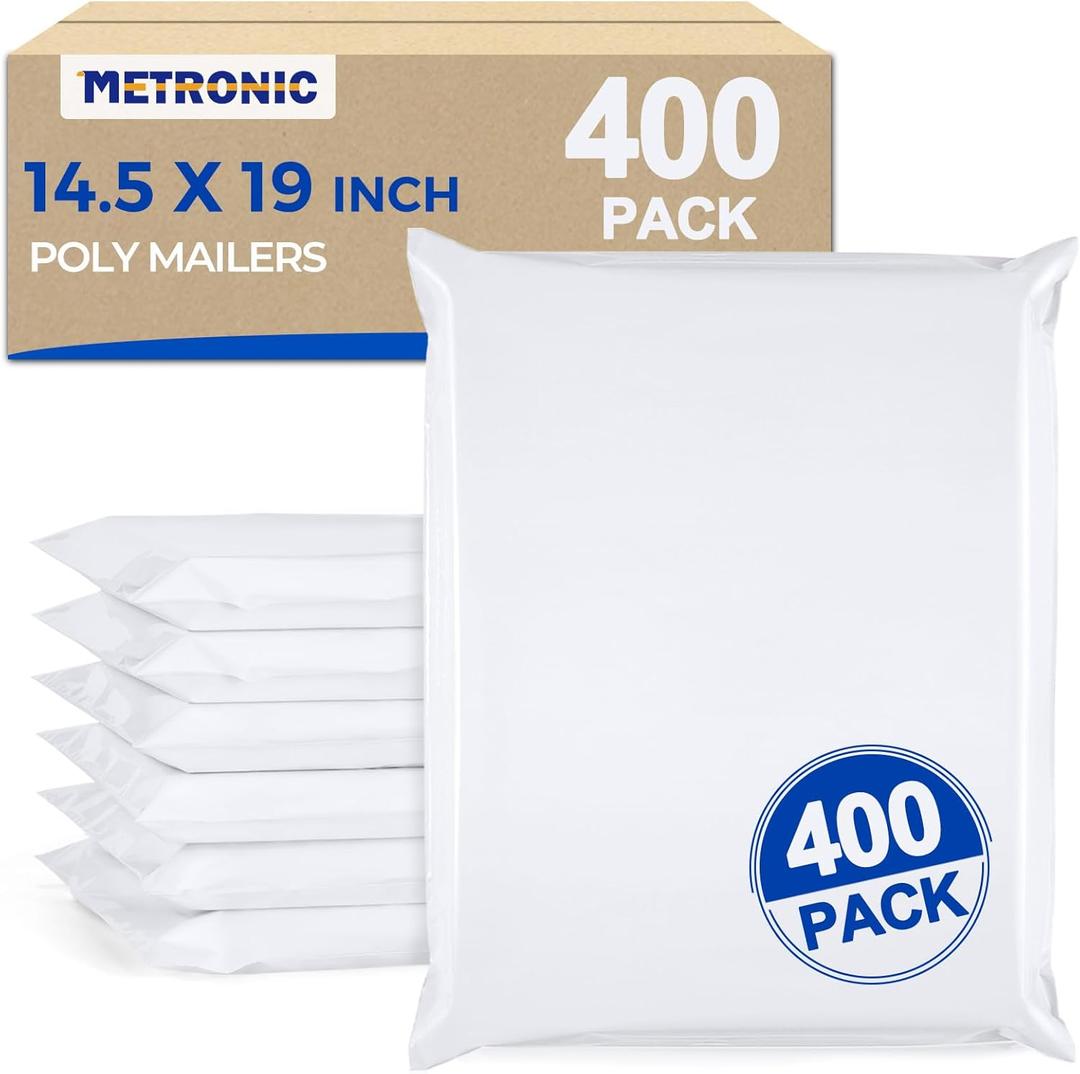 Metronic Poly Mailers 14.5x19 Inch 400pcs Shipping Bags for Clothes,Self Adhesive Shipping Envelopes for Small Business,Waterproof Mailers Poly Bags for Shipping,Packaging Mailing Bags White