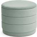 Round Storage Ottoman, 22.8" Velvet Footstool, Sage Green, 23"D x 23"W x 17"H