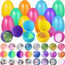 24 Pack Easter Eggs with Bouncy Ball Stuffed Inside Prefilled Easter Eggs Gifts Filled with Toys for Kids Boys Girls Party Favor Hunt Gifts Basket Stuffers, 32mm 6 Styles