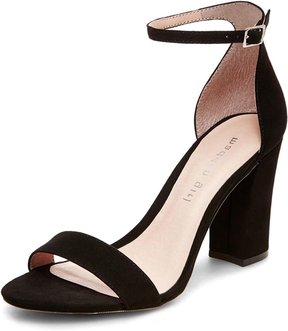 Madden Girl Women's Beella Heeled Sandal, Black Fabric, 8