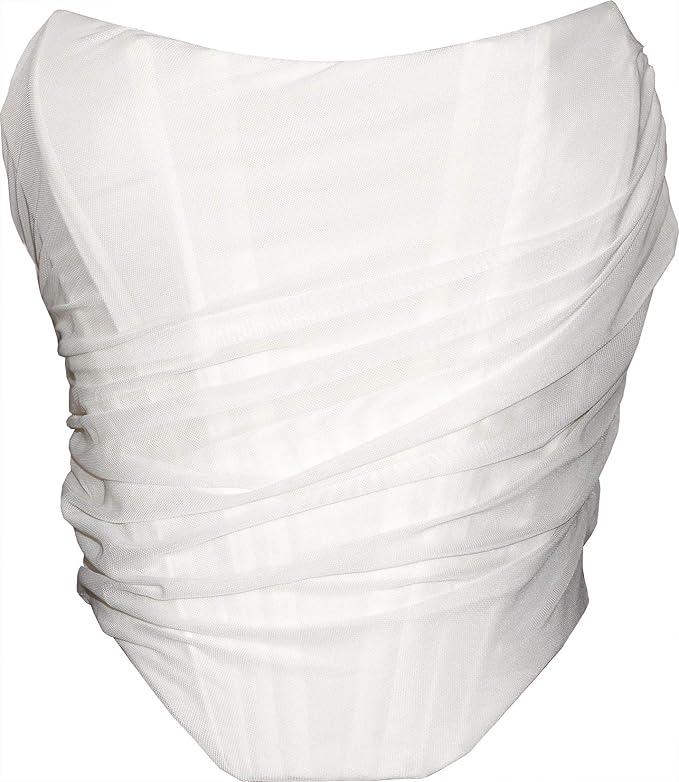 MOALLUOM Mesh Corset Crop Top Bustier Underbust Boned Backless Sleeveless Strapless Off Shoulder Aesthetic for Women Y2K, M