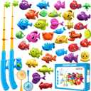 Magnetic Fishing Game Toys for Kids Toddlers 3-5 4-8, Water Table Bathtub Toys with Pole Rod Net Plastic Floating Fish, Water Bath Pool Outdoor Toys for Kids Toddlers Baby Age 3 4 5 6 7 8 Year Old