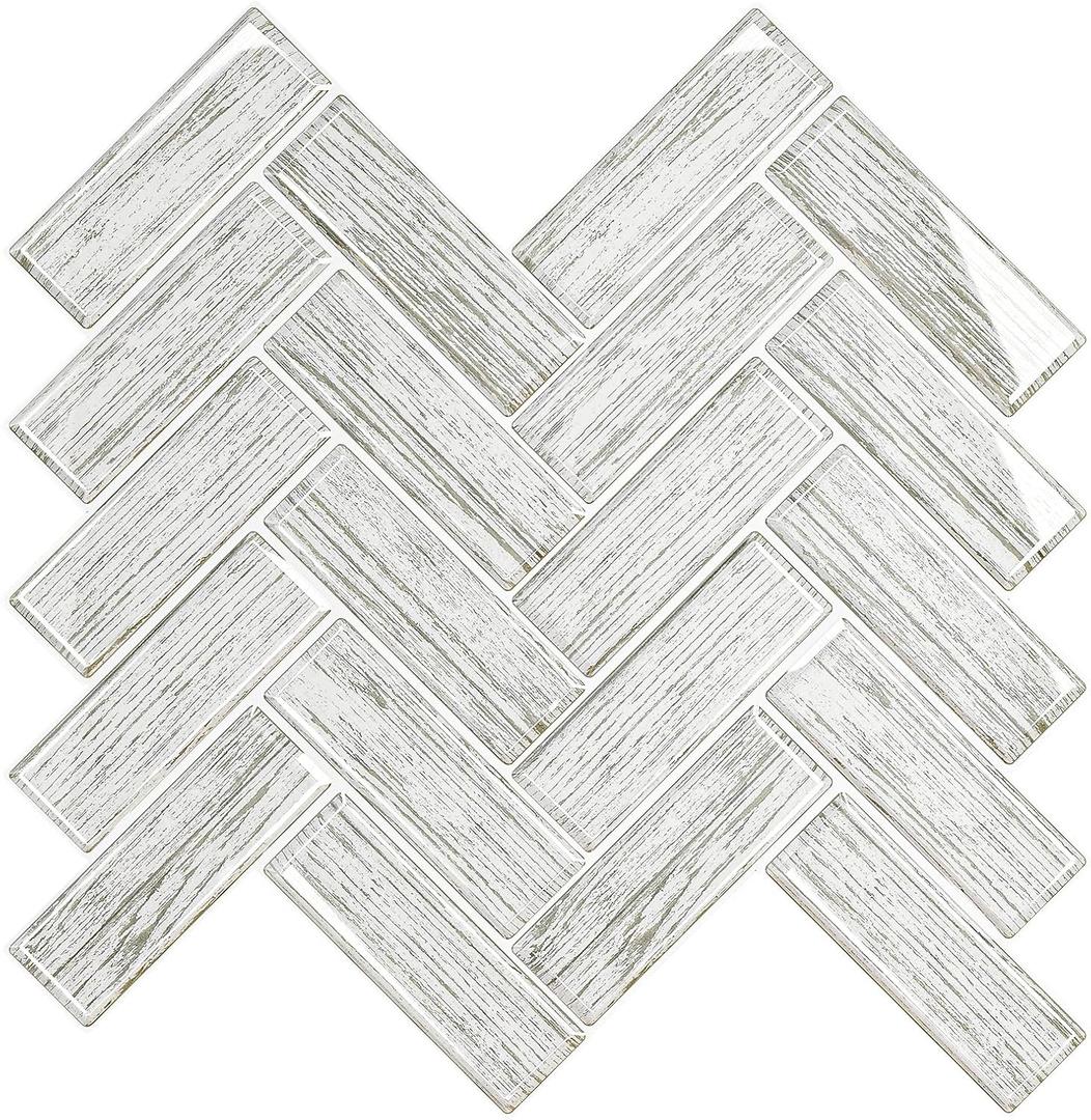 VEELIKE Grey Herringbone Peel and Stick Backsplash for Kitchen Wood Look Backsplash Tile 12''x12'', 6 Sheets Back Splash Stick on Tiles Waterproof Adhesive Wall Tiles for Bathroom Laundry Fireplace