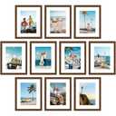 DecorUhome 8x10 Picture Frame Set of 10, Display Photos 5x7 with Mat or 8x10 Unmatted for Picture Frames Collage Wall Decor, Brown