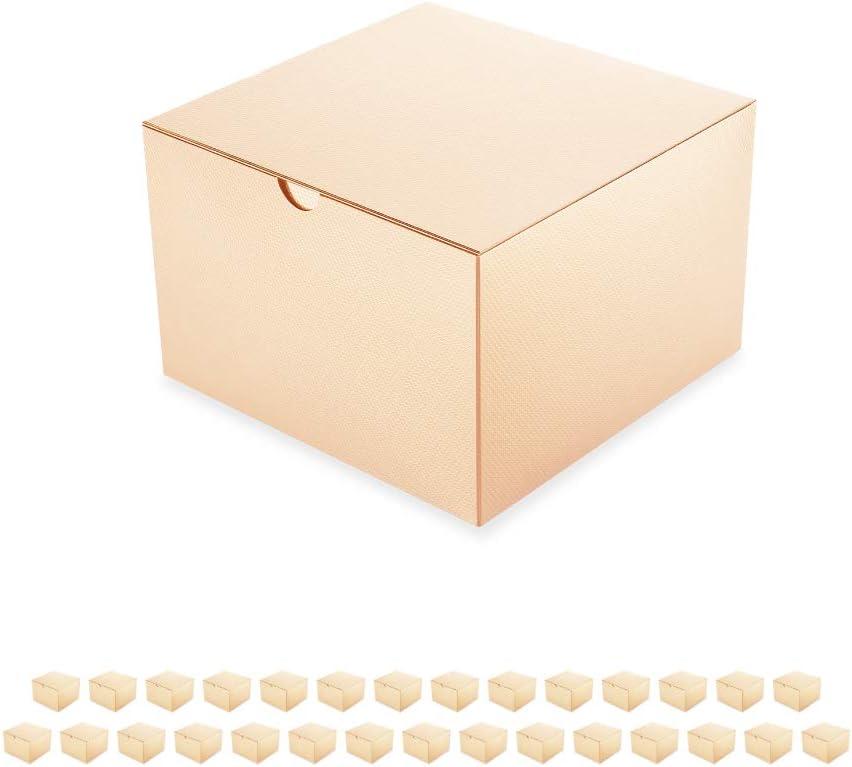 PACKQUEEN 30 Gift Boxes 6x6x4 Inches Small Gift Boxes with Lids,Bridesmaid Proposal Boxes Bulks for Christmas Wedding, Party, Birthday (Glossy Champagne Gold, Grain Texture)
