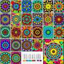 Zhanmai Pack of 48 Mandala Velvet Coloring Posters and Watercolor Pens Flower Fuzzy Velvet Coloring Posters for Adults Teenagers Large Poster for Classroom Festive Holiday Crafts Activity