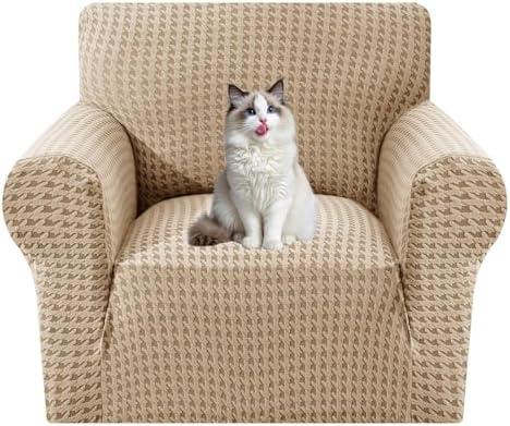 MAXIJIN Stretch Sofa Chair Slipcovers with Arms (31"-46 Washable Chair Cover Armchair with Non-Slip Foam & Elastic Bottom, Dog Cat Pet Friendly Furniture Protector (Small, Khaki)