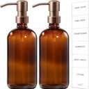 GMISUN Amber Glass Soap Dispenser, 2 Pack Bathroom Hand Soap Dispensers with Rose Gold Pump, 17 Fl Oz Kitchen Hand and Dish Soap Dispenser Set, Modern Vintage Liquid Brown Soap Dispensers Bottle