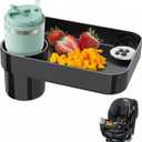 Toddler Car Seat Snack Tray - 3 Inch Cup Holder with Dip Well Fits Most Sippy Cups & Straw Bottles, Mess-Free Square Kids Travel Tray Road Trip Essentials, Black