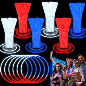 300 Pack 4th of July Glow Sticks Party Favors with Connectors,Patriotic Red White Blue Glow Stick Bracelets Nacklaces Glow in the Dark Party Accessories Memorial Day Decorations,250th Anniversary USA