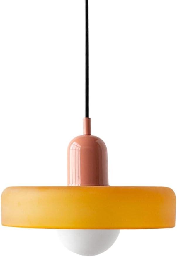 Mid Century Modern Pendant Light Orange Green Glass Hanging Light Nordic Large Single Lamp Vintage Farmhouse Dining Room Chandelier Over Table Kitchen Island Bedroom Hallway Restaurant (+pink, Orange glass)