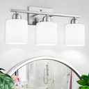 Brushed Nickel Bathroom Light Fixture, 3 Light Vanity Lights for Bathroom, Bath Lights with Milky White Frosted Glass Shades, E26 Socket