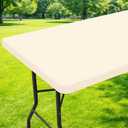 Moosfor Spandex 4 Foot Rectangle Table Cloth, Elastic Fitted Tablecloths for Picnic, Stretch Washable Patio Table Cover for Outdoor, Camping, Banquet and Parties (Champagne, 30"x48")