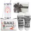 Best Teacher Appreciation Gifts,20 OZ Insulated Tumbler for Women Teacher,Unique Gift Ideas from Students - Funny Socks Thank You Basket Box for New Teachers,Christmas Gifts for Teachers (White)