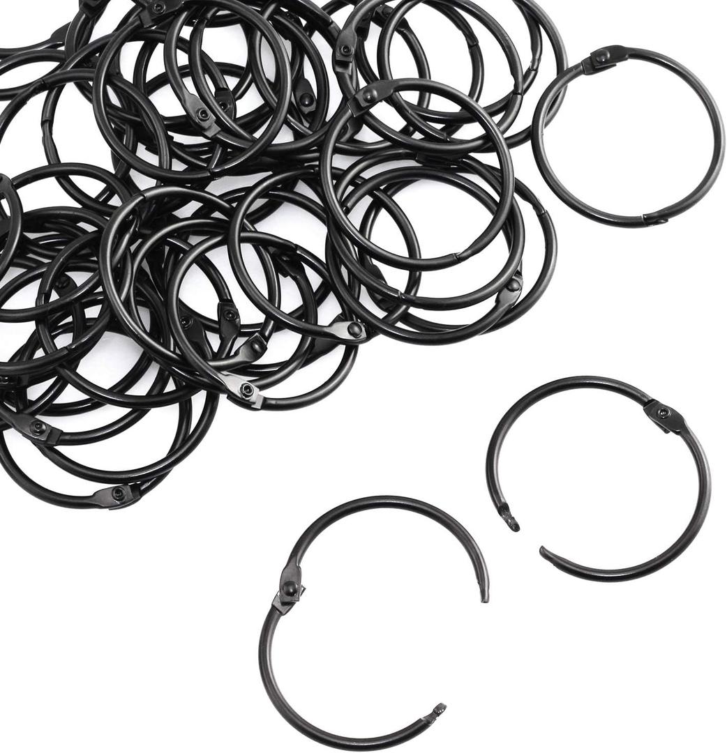 50PCS 1.5" Book Ring Metal Loose Leaf Binder Hinged Buckle Binding Rings Scrapbook Sketchbook Craft Photo Album DIY Black 38mm