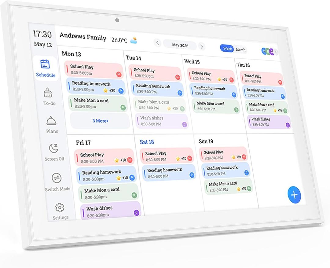 Digital Calendar, 10.1-inch Smart Wall Planner Electronic Calendar & Chore Chart, Smart Touchscreen Interactive Display for Family Schedules, Organize Your Daily & Family Routines, Desk & Wall Mount (White)