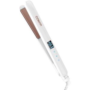 Conair Double Ceramic Flat Iron, 1-Inch Flat Iron, 5 Digital Temp Settings Up to 410F, Extra-Long Plates, For All Hair Types and Textures, White