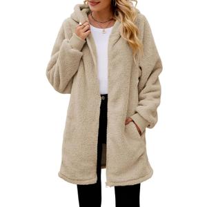 Yanekop Womens Oversized Sherpa Jacket Fuzzy Fleece Zip Up Jacket Warm Winter Coats Faux Fur Coat with Pockets, Large