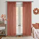 Pinch Pleated Terracotta Linen Curtains 84 Inches Long 2 Panels Set for Living Room Dining Pinch Pleat Back Tab Light Filtering Farmhouse Boho Retro Window Curtain Drapes Red Clay Autumn Fall Decor (Firebrick)
