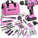 FADAKWALT 20V Cordless Drill Set with Battery, Charger & Carrying Bag, 30N Torque Power Drill/Driver Kit, 21+1 Clutch Settings, 3/8" Keyless Chuck, LED Light, Driver Bits(Pink)