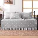 SLEEP ZONE 5 Pcs Daybed Cover Set Stripe Lkat Cotton Quilting Cozy All Season Cozy Dayebed Comforter Bedding Set with Bedskirt, Matching Shames, 75" × 39", Gray
