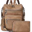 Shrrie Backpack Purse for Women Leather Backpack Fashion Designer Travel Backpack Convertible Shoulder Bag (2-1 Two-tone Camel Brown)