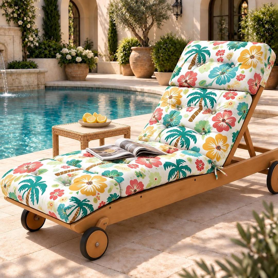 Outdoor Lounge Chair Cushions Waterproof 75.1 x 22.8 x 4.7 Green Tree, 1 Pack