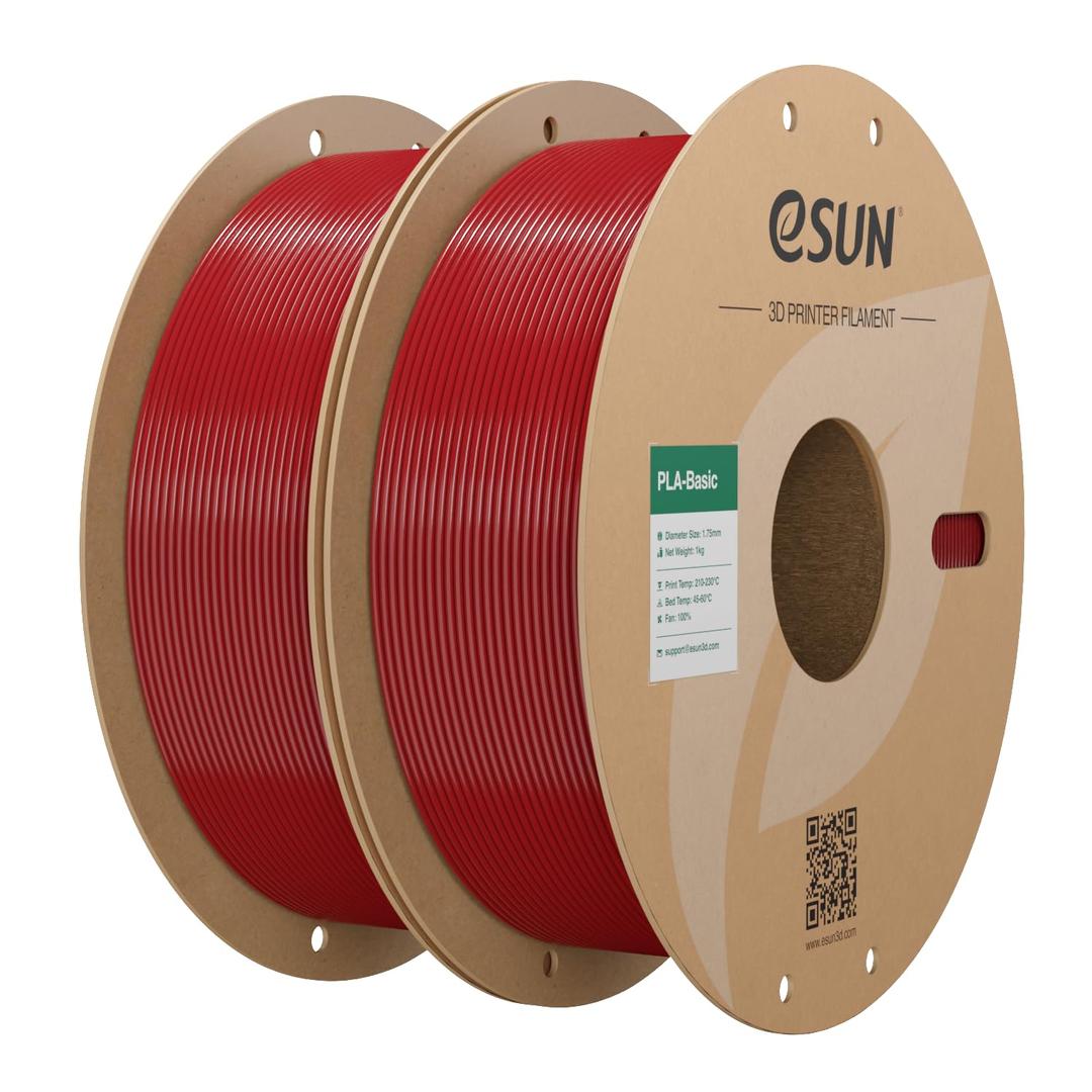 eSUN PLA Basic Filament 1.75mm, 3D Printer Filament High Speed PLA for Fast Printing, 1KG per Spool, 2 Spools High Speed 3D Printing Filament, Fire Engine Red