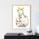 TwoDays Floral Silhouette Cat Wall Art, Cute Botanical Flower poster, Minimalist Abstract Boho Pictures Room Decor, Gift for Cat Lovers (12" X 16", UNFRAMED)