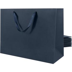 Large Navy Blue Gift Bag with Handles 12 Pack, 17''7''13'' Extra Large Gift Bag with Ribbon Handles, Reusable Heavy Duty Kraft Paper Bags Bulk for Shopping, Wedding, Party, Gift, Retail