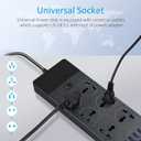 Universal Power Adapter, Jumpso 3000w Power Strip with 4 USB Ports (1 USB C), 6ft Extension Cord with International Outlets, 110-240v, European Travel Plug Adapter for Home Office Travel, Black