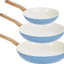 GoodCook Healthy Ceramic Titanium-Infused 3-Piece Fry Pan Set, Light Blue Induction Cookware, Nonstick Cooking Pan, Frying Pan Skillet for Eggs, Meats, Vegetables, Sauces, Warming Tortillas