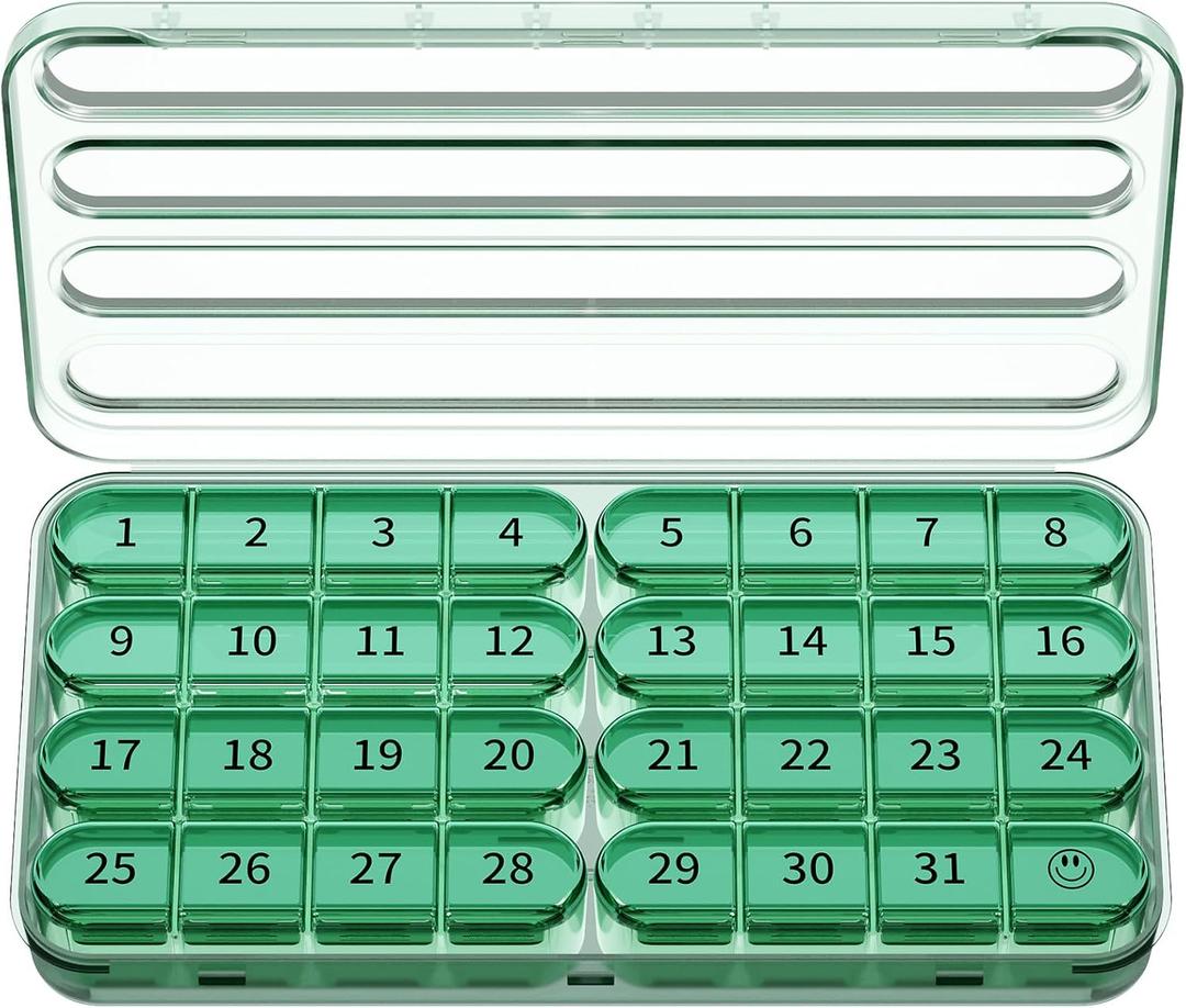 Zoksi Monthly Pill Organizer 1 Time a Day, 30 Day Pill Box Organizer Once a Day, One Month Large Pill Case for Travel, 31 Day Daily Medicine Container for Vitamins, Supplement & Medication (Olive)