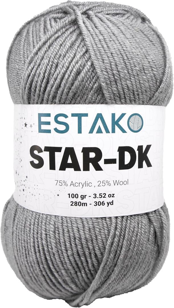 Estako Star-DK Yarn - 75% Acrylic 25% Wool - Soft Lightweight DK #3-100g (3.52oz), 280m (306 yds) - Crochet & Knitting Yarn (30974 - Light Grey) (Pack of One)