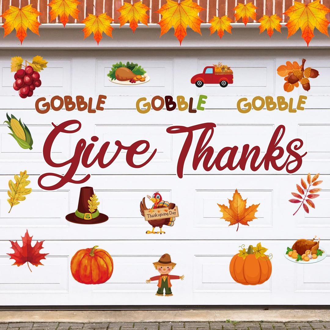 Xuhal 20 Pcs Thanksgiving Garage Door Magnets Decoration Fall Magnets for Garage Door Autumn Outdoor with Grateful Blessed Thankful Magnet Sticker for Car Refrigerator(Give Thanks)