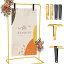 Nisoger Wedding Welcome Sign Stand, 68x31x 20 Heavy Duty Easel Stand for Sign with 4 Leather Strap, Welcome to Our Wedding Sign Holder, Metal Floor Standing Easels for Signs, Poster, Gold