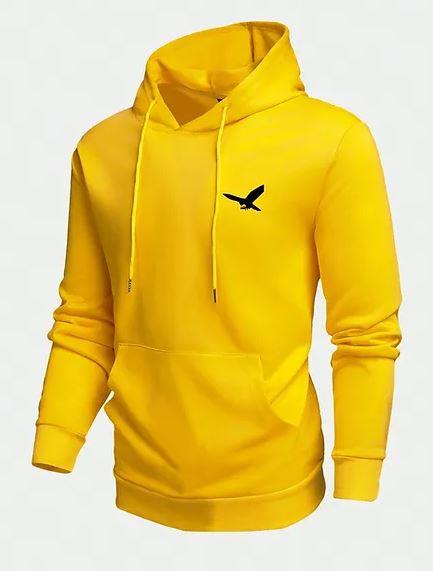 Men's Fleece Jacket with Embroidery and Hood (Yellow, Size Medium)
