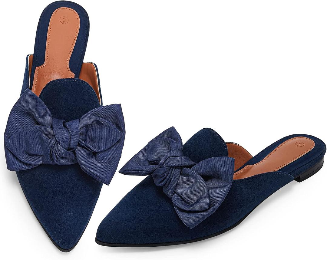 Rilista Mules for Women Slip On Comfortable Pointed Toe Womens Loafers Women's Flats for Women's Mules & Clogs (Blue, M)