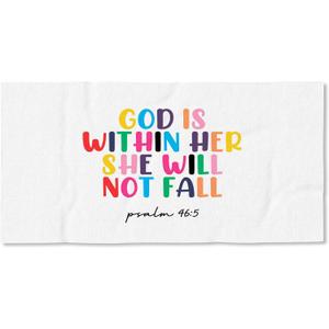 Christian Beach Towel 30x60 Inch, God is Within Her She Will Not Fall Bible Verse Oversized Bath Pool Swim Towels Blanket for Bathroom Travel Swimming Camping Picnic Sport, Christian Gifts